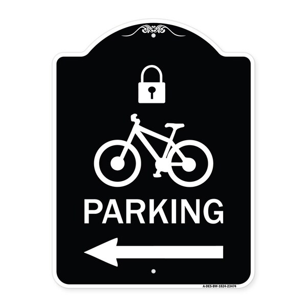 Parking W/ Lock Cycle & Left Arrow Heavy-Gauge Aluminum Architectural Sign, 24" x 18", BW-1824-23474